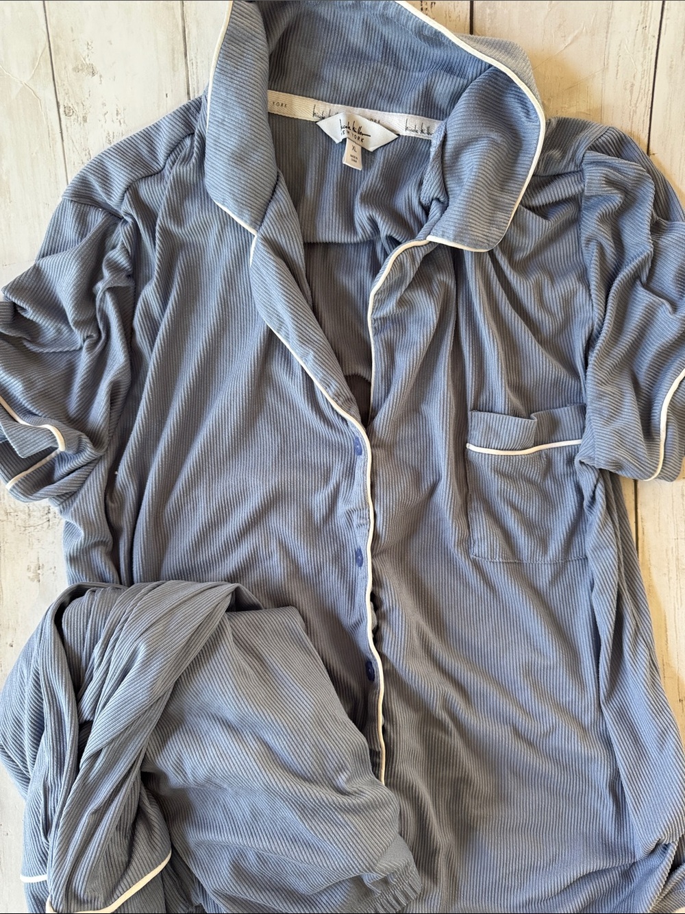 Laundry by Shelli Segal Blue Ribbed Short-Sleeve Pajama Set